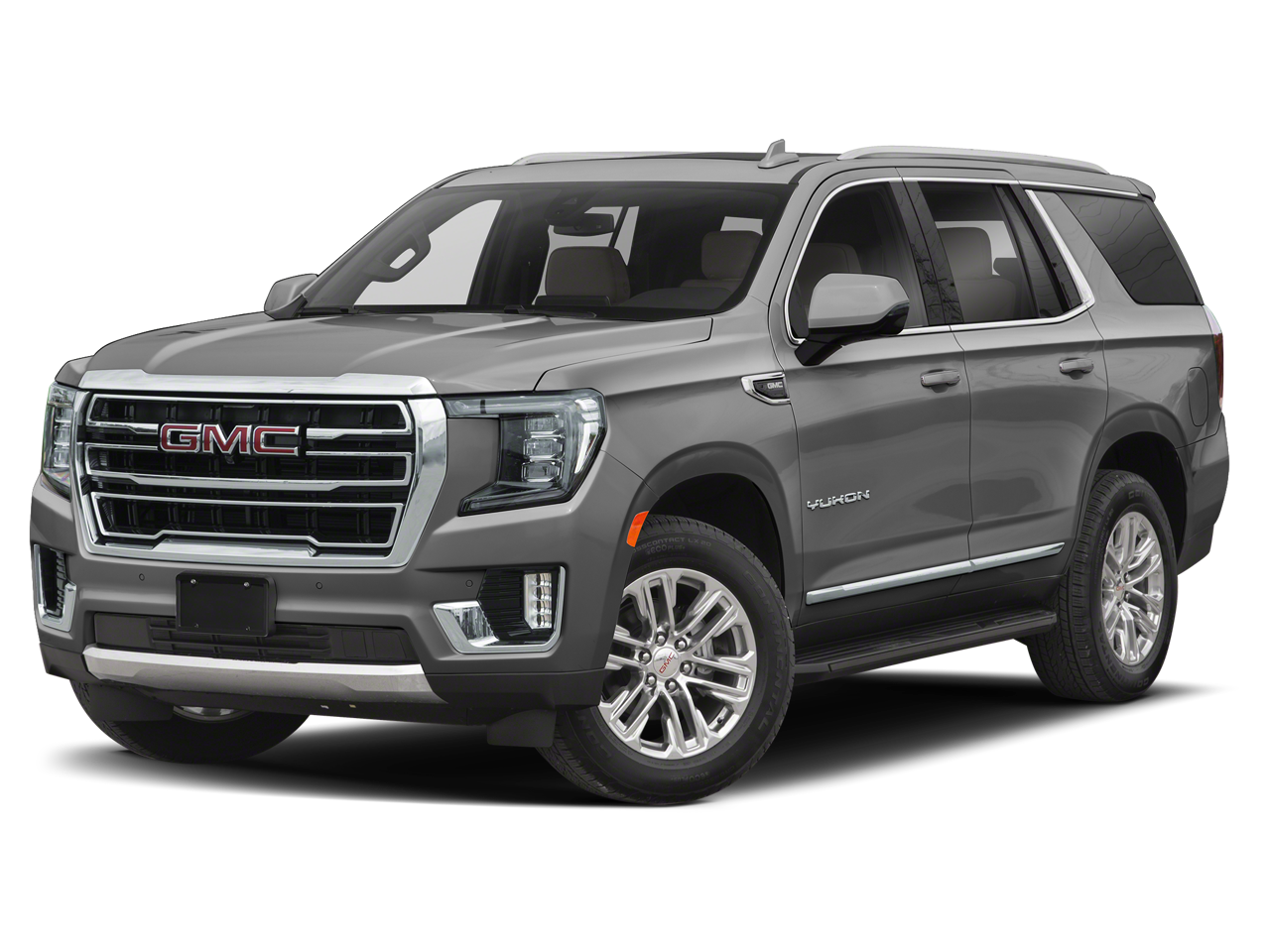 2022 GMC Yukon SLT in Steel Metallic — front three-quarter view