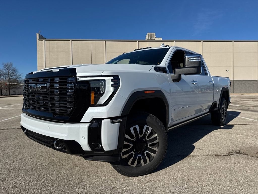 2026 GMC Sierra 2500 HD Denali Ultimate in Glacier White Tricoat — front three-quarter view