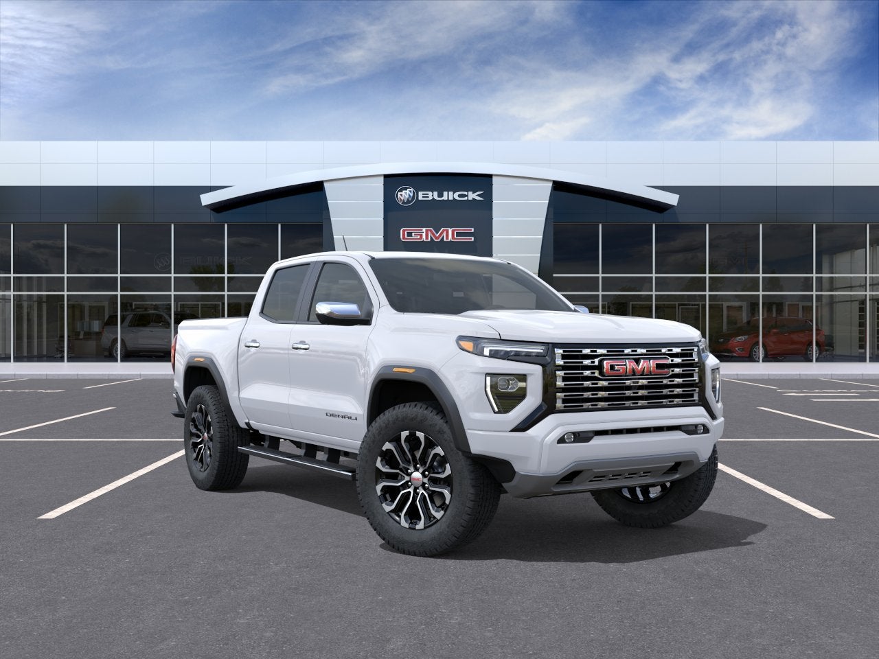 2026 GMC Canyon Denali in Summit White — front three-quarter view