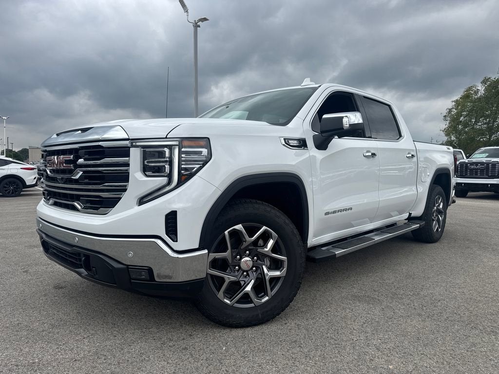 2026 GMC Sierra 1500 SLT in Summit White — front three-quarter view