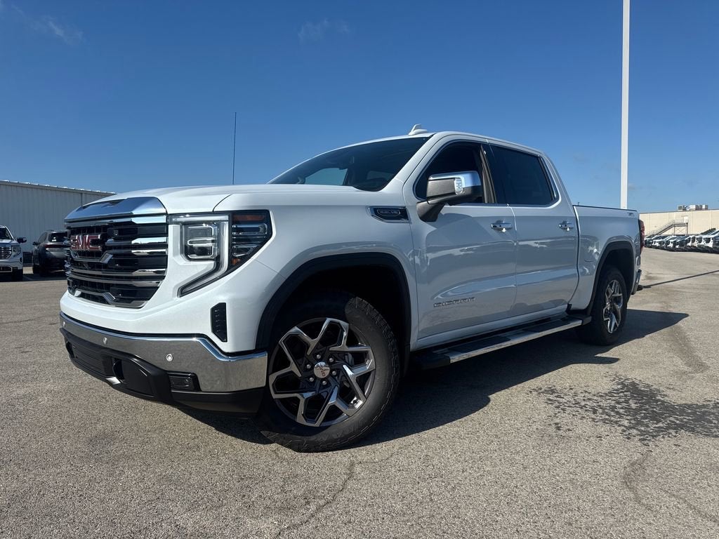 2026 GMC Sierra 1500 SLT in Glacier White Tricoat — front three-quarter view