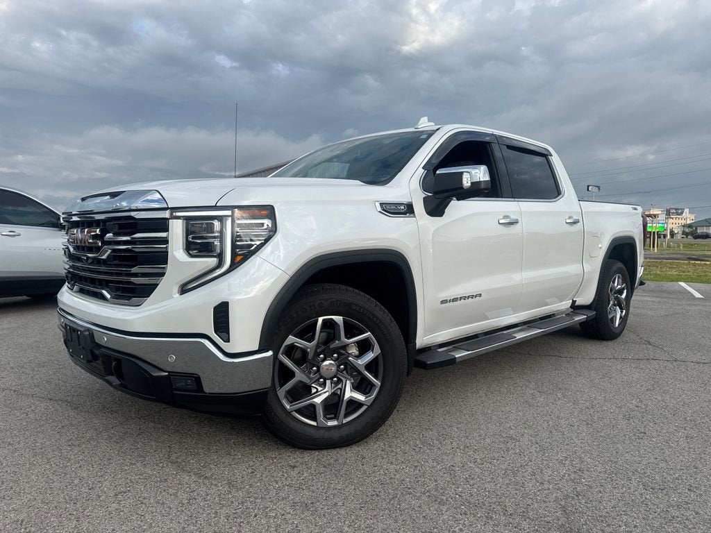 2023 GMC Sierra 1500 SLT in White Frost Tricoat — front three-quarter view