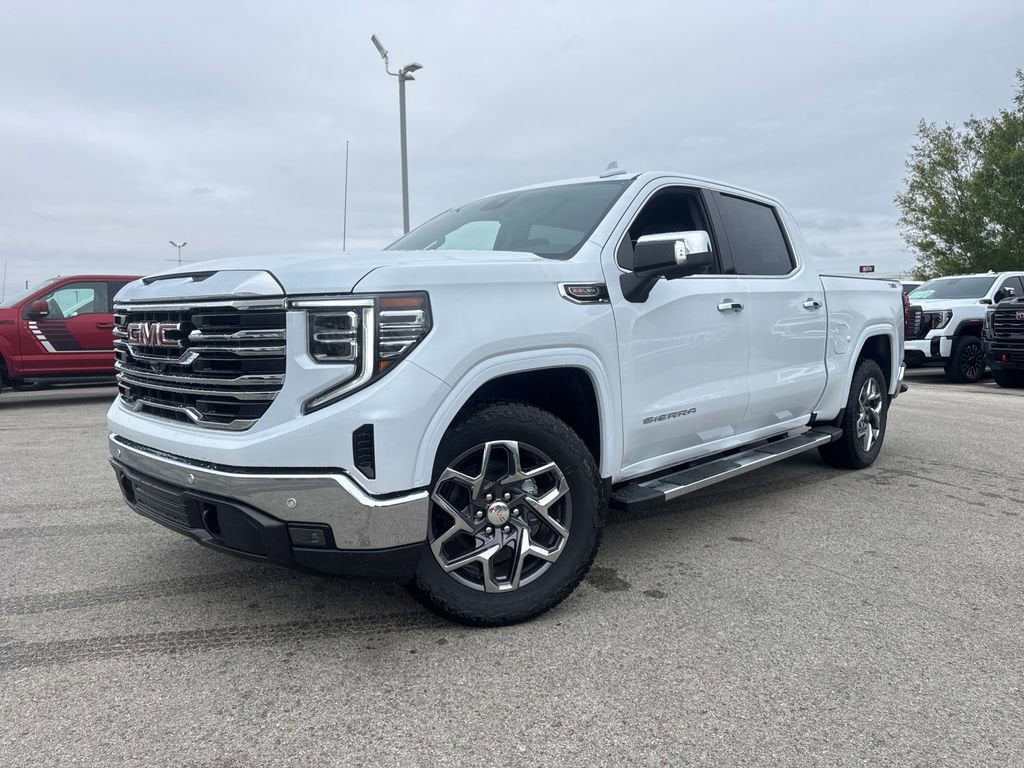 2026 GMC Sierra 1500 SLT in Glacier White Tricoat — front three-quarter view