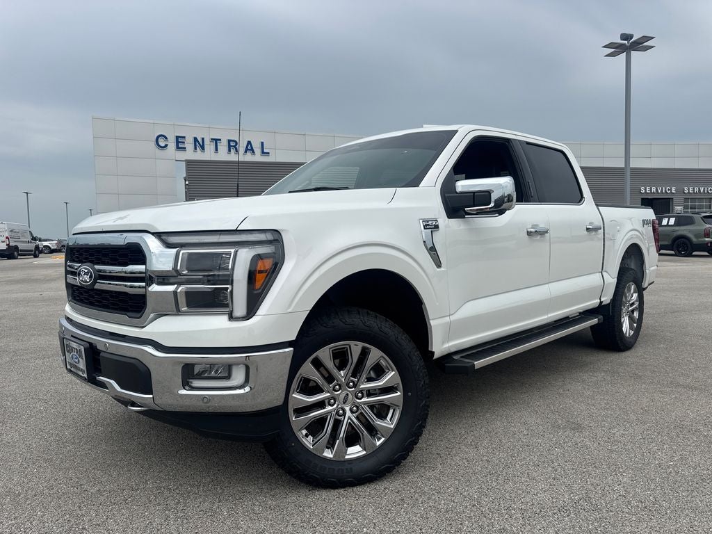 2024 Ford F-150 Lariat in White Metallic — front three-quarter view